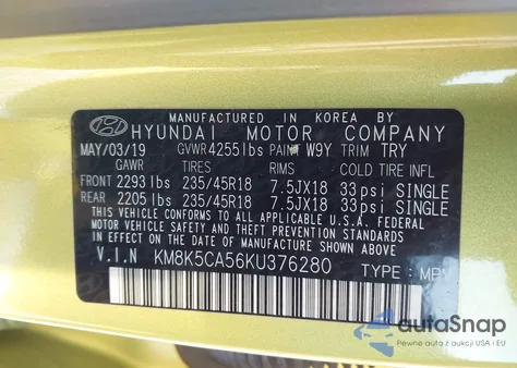 2019 Hyundai Kona Ultimate from USA, damaged, VIN KM8K5CA56KU376280